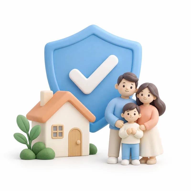 A home and family beside a protective shield