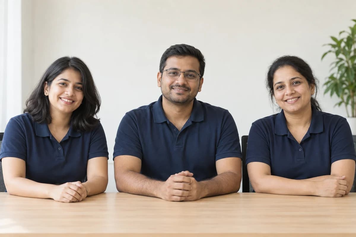 Illustrative portrait of three friendly insurance support professionals
